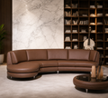 Modern Curved Leather Sectional Sofa Set for Living Room | Premium Brown Designer Corner Couch | Luxury Contemporary Lounge Sofa