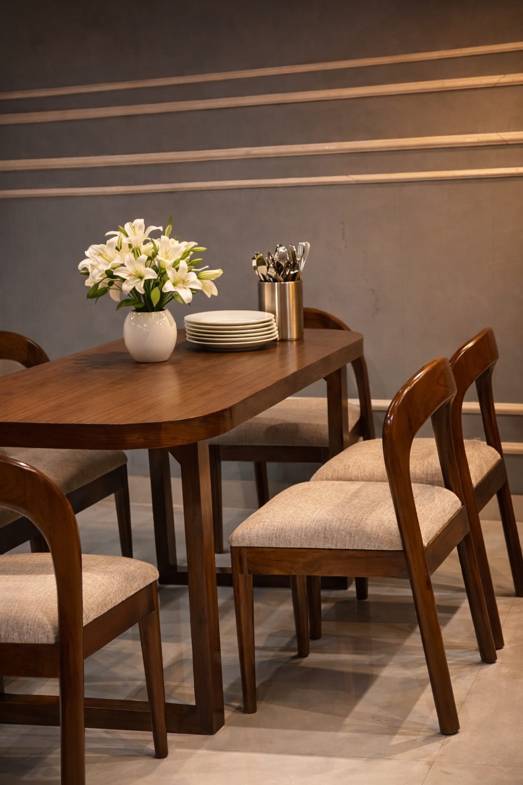 Modern Wooden 4-Seater Dining Table Set with Cushioned Chairs | Elegant Home Dining Furniture