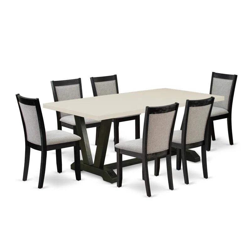 A Dining Table and Linen Fabric Dining Room Chairs with High Back - Ouch Cart 