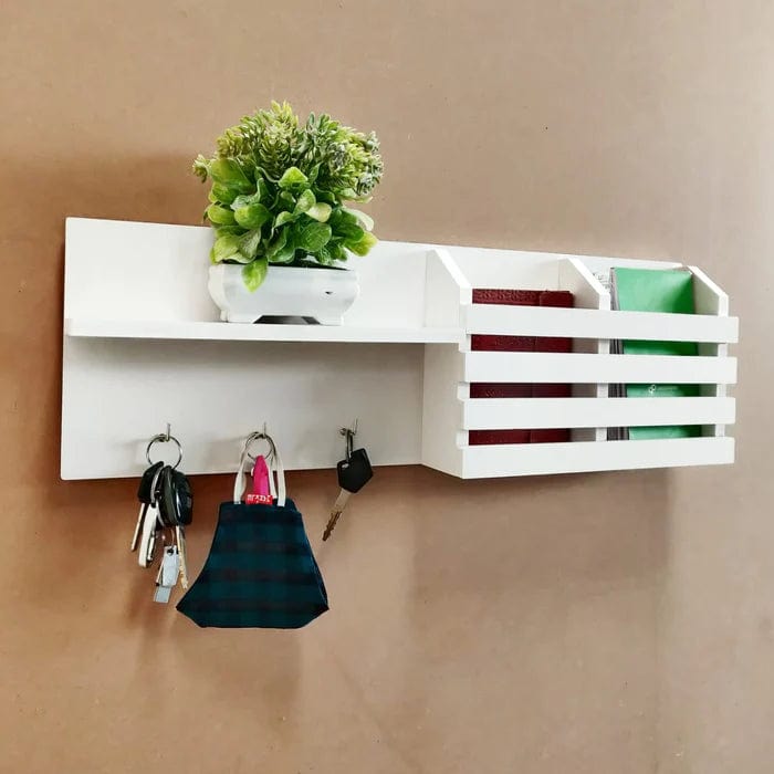 White Utility Shelf In PVC with Pocket and Hanging Hooks
