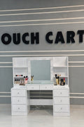 Luxury White Makeup Vanity Table with LED Mirror & Storage Drawers | Professional Dressing Unit