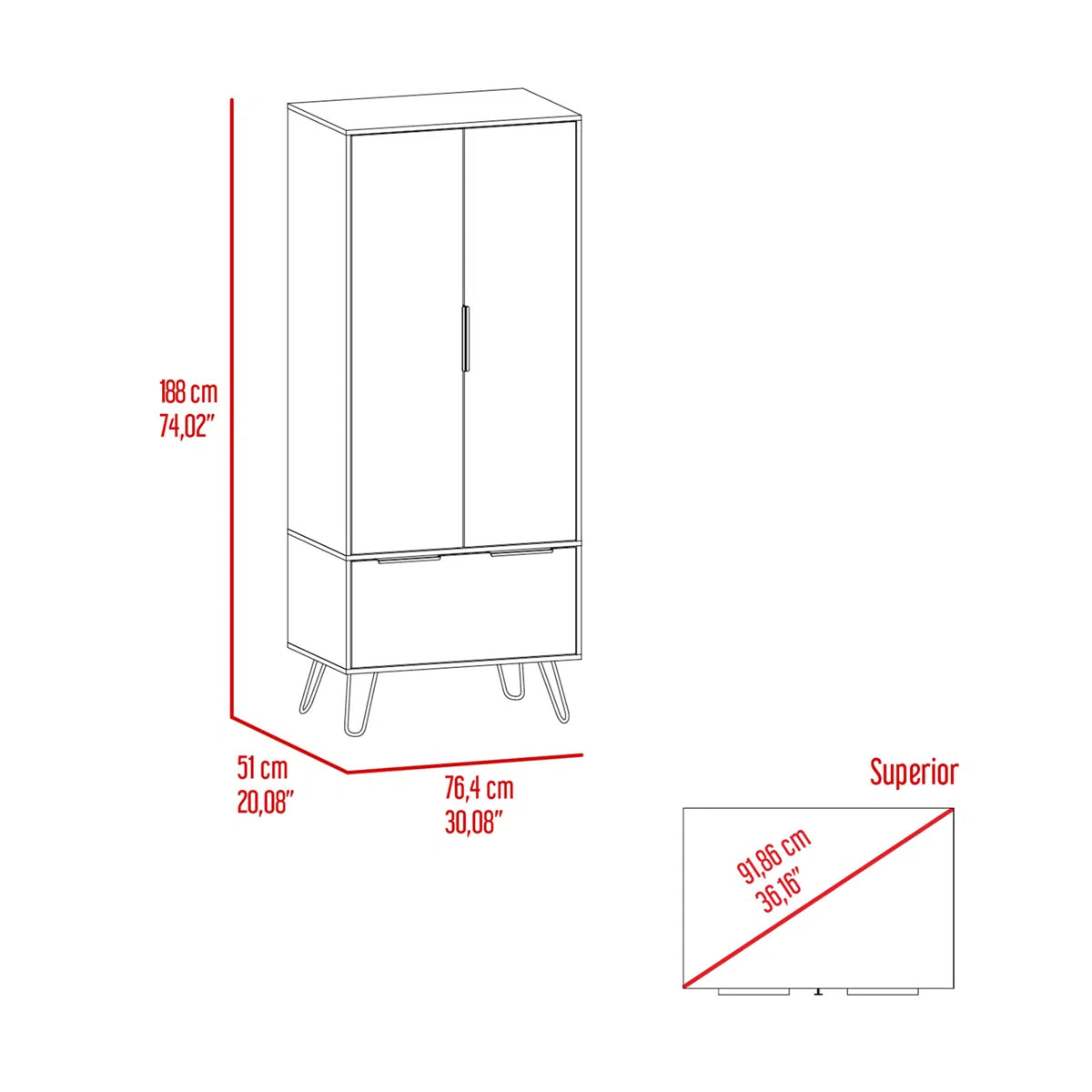 Light Oak Wardrobe – Wooden Bedroom Closet with 2 Doors & 1 Storage Drawer-OUCH CART |wardrobe 