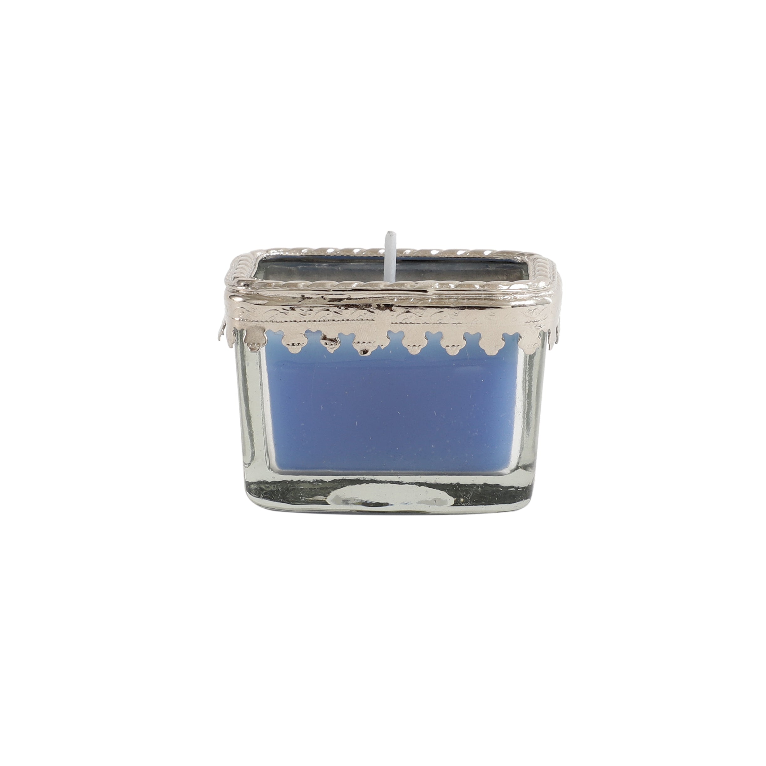 ocean breeze blue Scented candle glass jar with silver ring