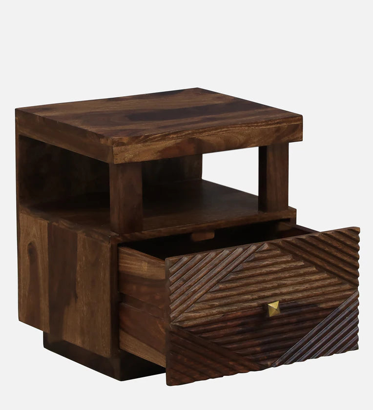 Sheesham Wood Bedside Table In Provincial Teak Finish With Drawers
