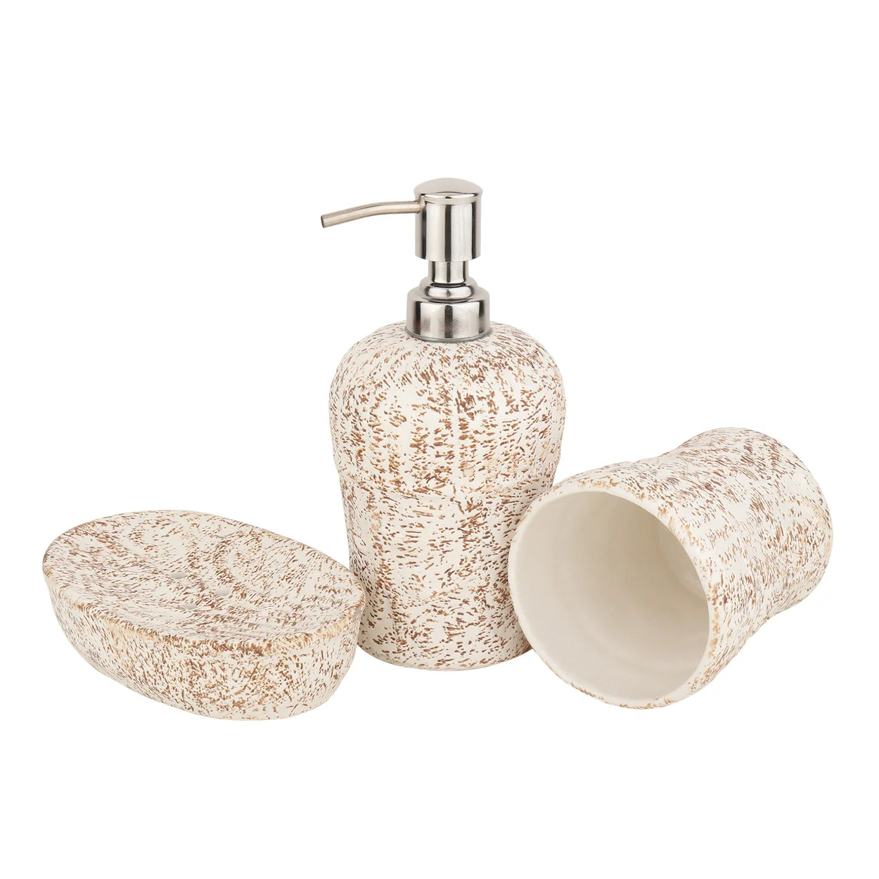 Pebble Patina Ceramic Bath set with brown finish