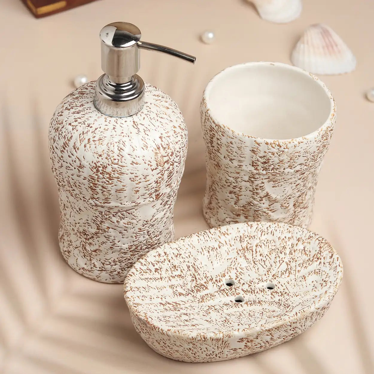 Pebble Patina Ceramic Bath set with brown finish - OUCHCART