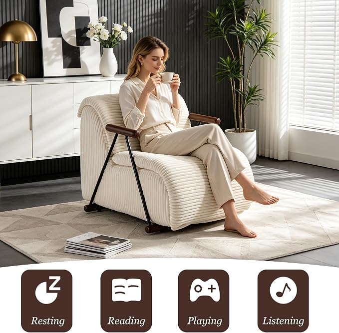 Ouch Cart Modern Upholstered Lounge Chair with Wooden Armrests | Cozy Accent Chair
