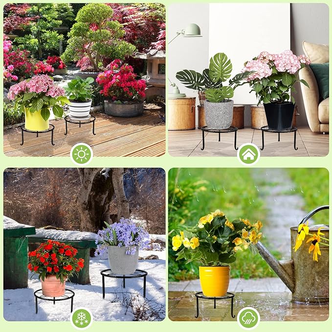 7-pack Metal Plant Stands, Plant Stand Outdoor Clearance, Anti-Rust Iron Flower Pot Stand Outdoor Indoor, Heavy Duty Black Plant Stand Indoor, Rustproof Metal Planter Container Round