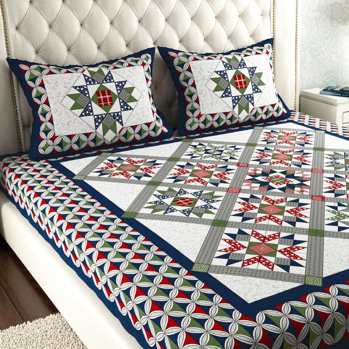 Jaipuri 100% Pure Cotton Double Queen Bedsheet with 2 Pillow Covers | 180 Thread Count | Soft & Smooth Finish | Vibrant Fast Colors | Fine Stitching | Machine Washable | 83 x 93 Inches