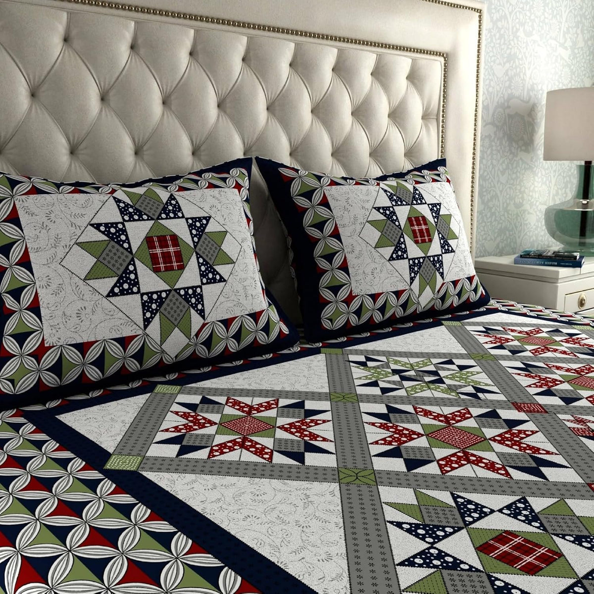 Jaipuri 100% Pure Cotton Double Queen Bedsheet with 2 Pillow Covers | 180 Thread Count | Soft & Smooth Finish | Vibrant Fast Colors | Fine Stitching | Machine Washable | 83 x 93 Inches