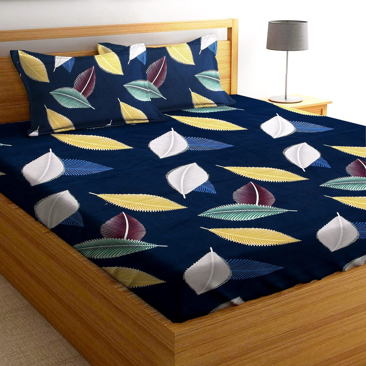 All-Around Fitted Elastic Cotton Double Queen Bedsheet with 2 Pillow Covers | 360 Thread Count | 72 x 72 Inches | Superfine Botanical Print | Fits 6–7 Inch Mattress