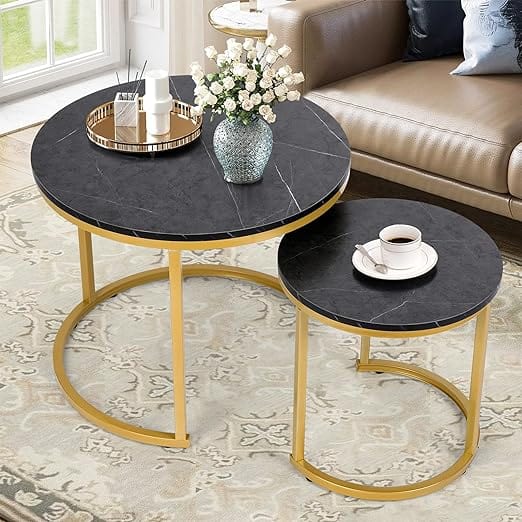 Coffee Tables for Living Room - Small Round Coffee Table Set of 2 Metal Frame