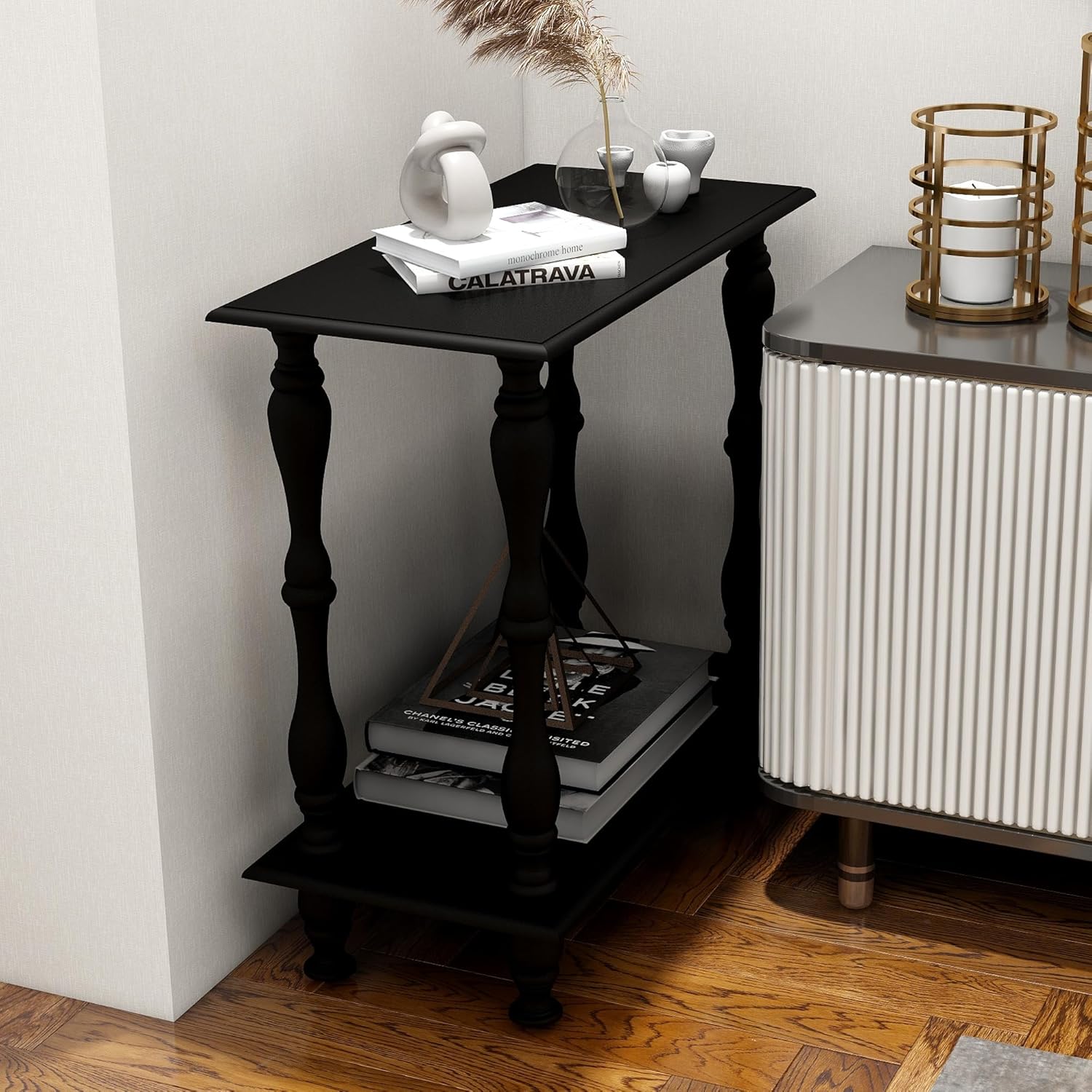 White 2-Tier Wooden Side Table - Ouch Cart