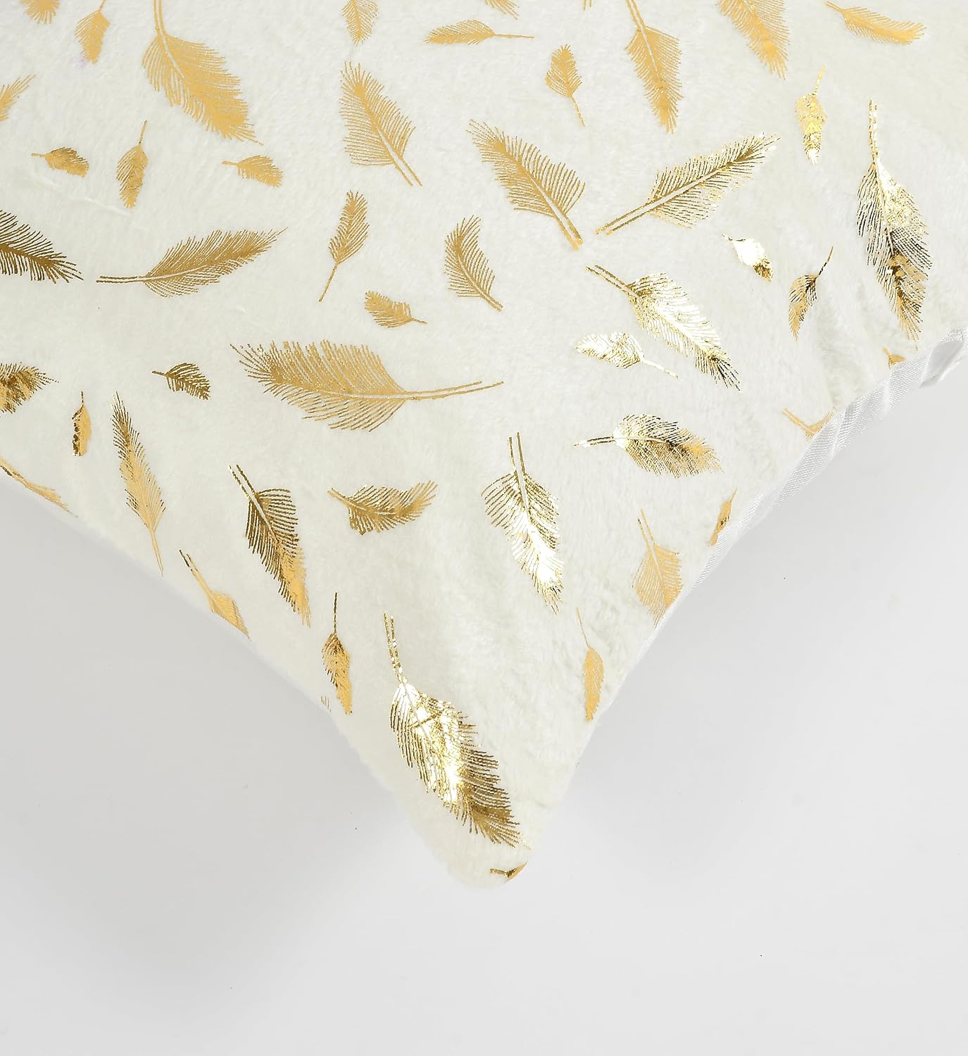 Luxury Soft Chenille Cushion Covers Set of 5 Floral Feather Print Decorative Pillow Covers | White | Sofa, Couch & Bed Décor