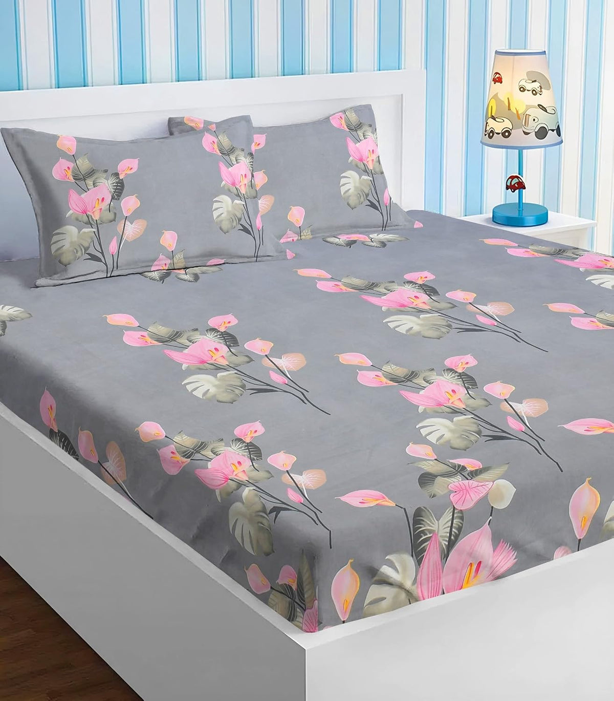 Glace Cotton Single Bedsheet with 1 Pillow Cover | 220 Thread Count | Superfine Floral Print Flat Bedsheet | Soft & Comfortable Summer Bedding for Adults
