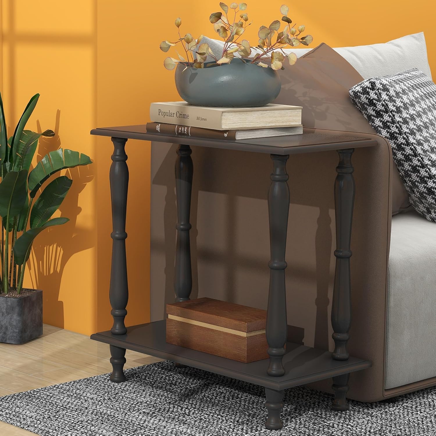 White 2-Tier Wooden Side Table - Ouch Cart
