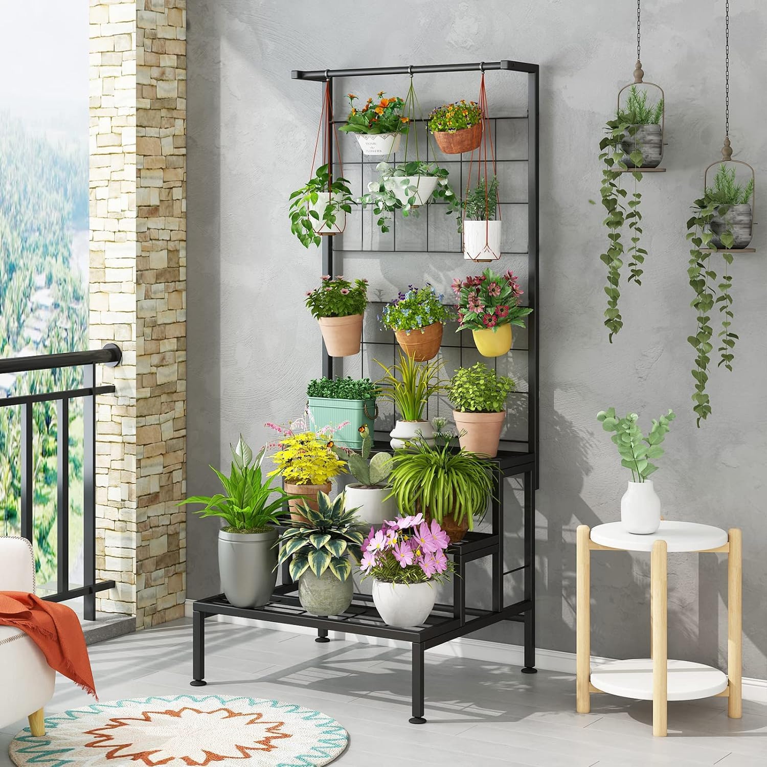 plant pot grid Plant Stand 3-Tier Hanging Shelves Flower Pot Organizer Multiple Flowe