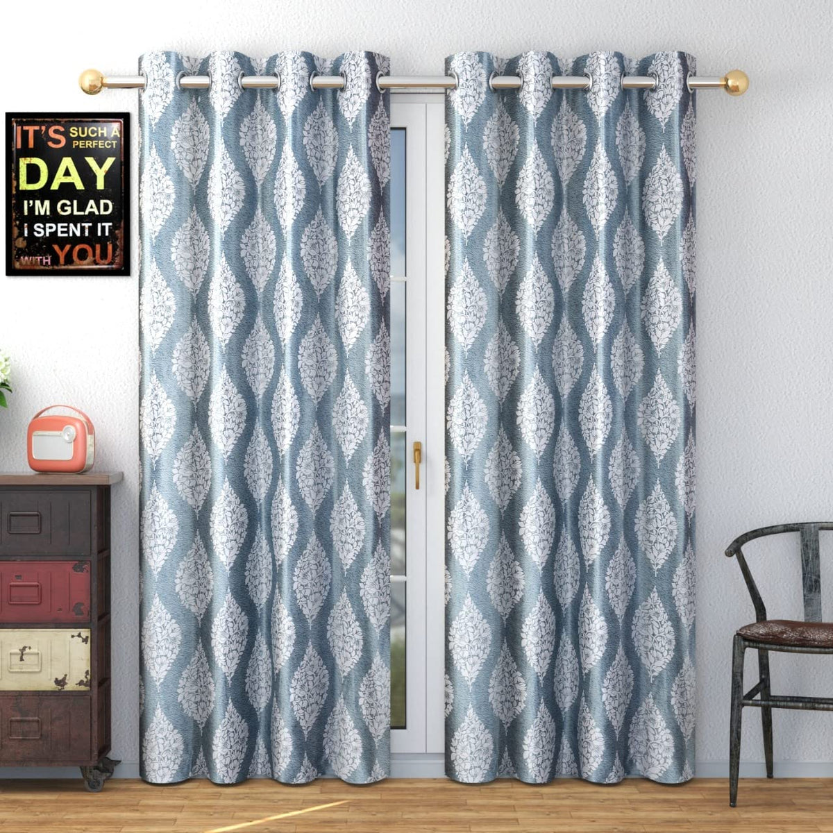 Polyester Door Curtain, 4 × 7 Feet, Room Darkening Curtain with Ethnic Motifs for Living Room and Bedroom, Pack of 1