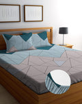 Ultra-Soft Glace Cotton Fitted Double Queen Bedsheet with 2 Large Pillow Covers | 220 TC | All-Around Elastic Fit | Superfine Checked Print | Summer Bedding