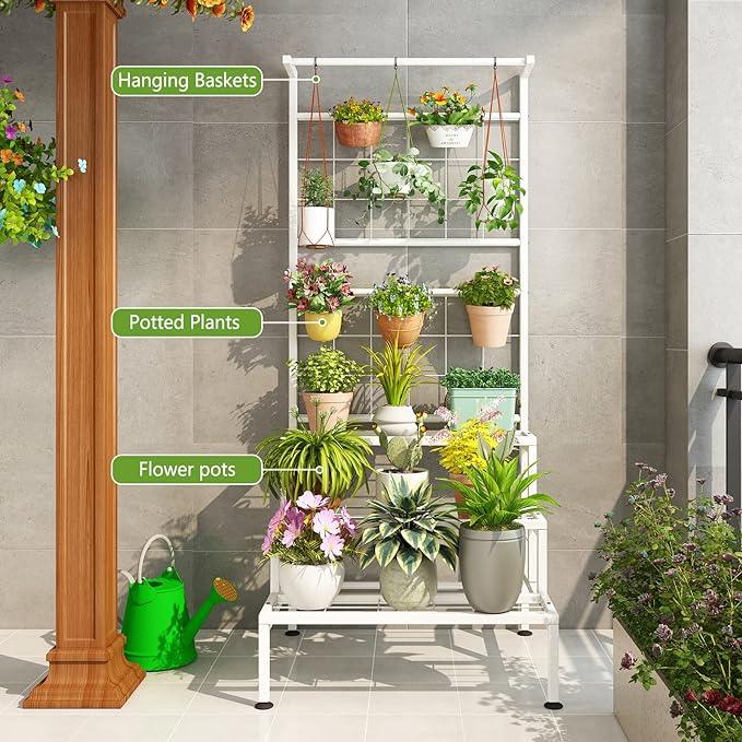 multi hanging basket plant stand Plant Stand 3-Tier Hanging Shelves Flower Pot Organizer Multiple Flowe