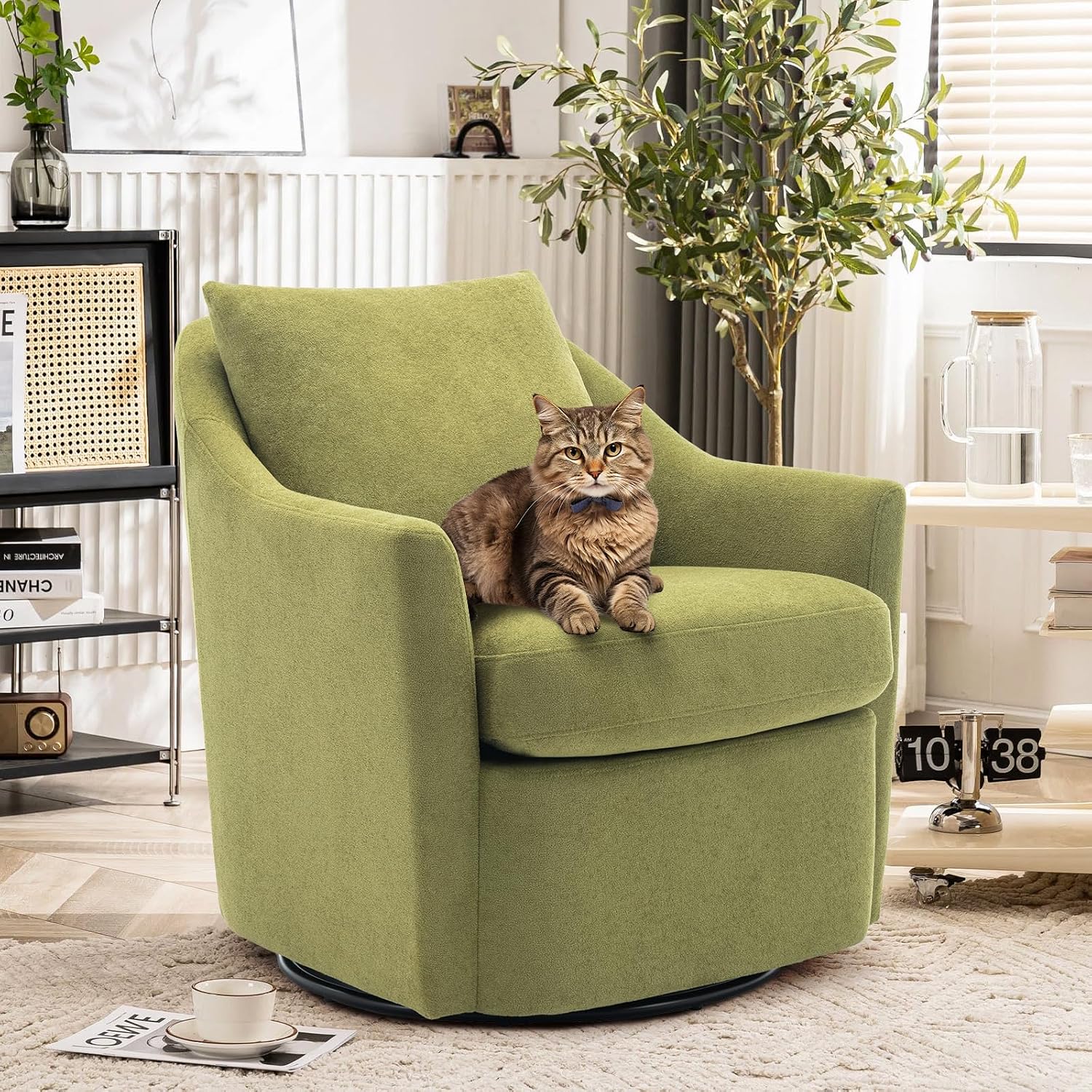 Upholstered Barrel Armchair with Metal Base for Living Room &amp; Bedroom