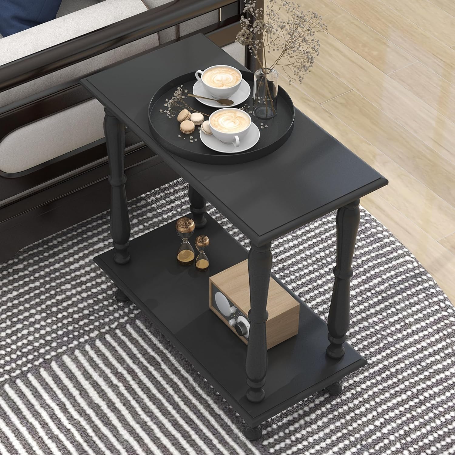 White 2-Tier Wooden Side Table - Ouch Cart