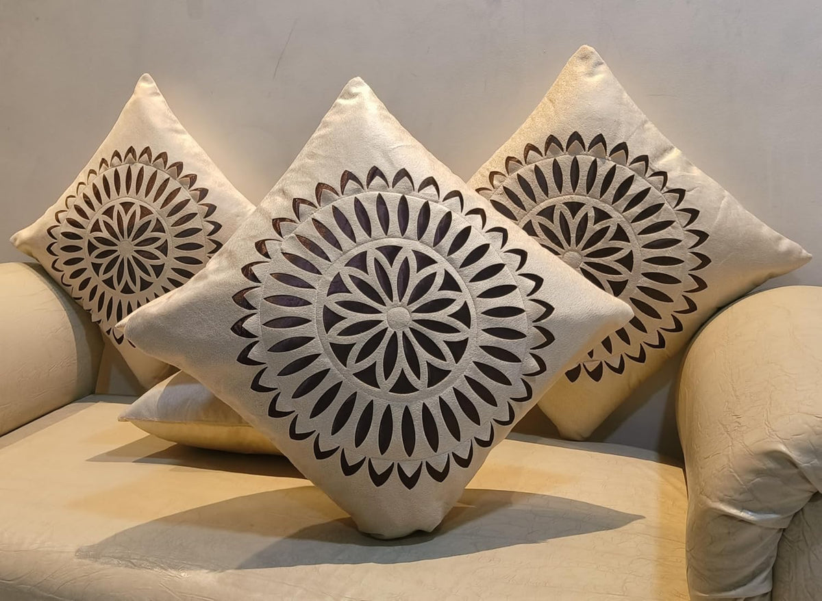 Floral Cushion Covers Set of 5, 16 x 16 Inch Velvet Square Covers for Sofa & Bedroom