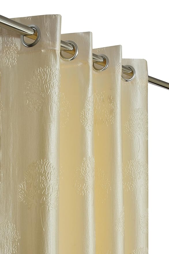 Premium Long Crush Polyester Eyelet Curtains for Door and Window, Glittering Floral Pattern, Soft Fabric Drapes, Elegant Home Decor Curtain Panel, 5 Feet, 7 Feet and 9 Feet Sizes, Pack of 1