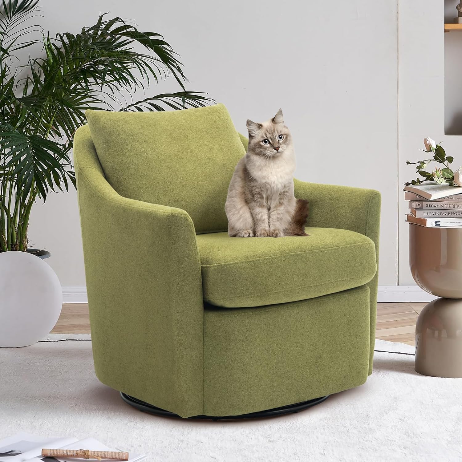 Upholstered Barrel Armchair with Metal Base for Living Room &amp; Bedroom