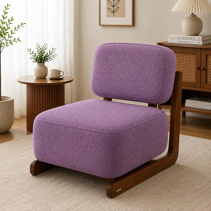 Ouch Cart Modern Cream Bouclé Lounge Chair with Wooden Frame | Cozy Accent Chair