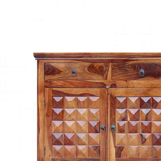 Solid Sheesham Wood Diamond Design Sideboard 3 Door 3 Drawer (Honey Finish)