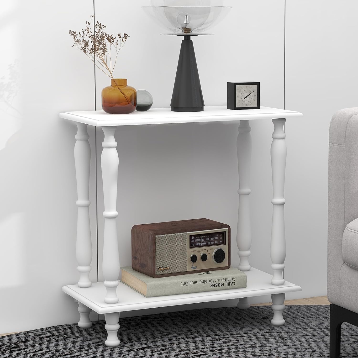 White 2-Tier Wooden Side Table - Ouch Cart
