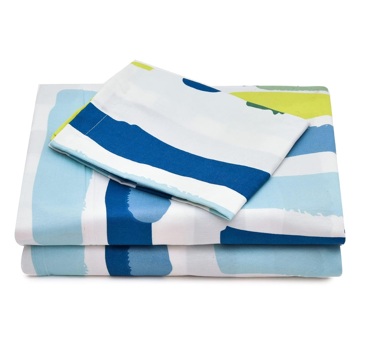 Single Glace Cotton Elastic Fitted Bedsheet with 1 King Size Pillow Cover | 210 TC | Superfine Geometric Print | Super Soft Breathable & Easy Care Summer Bedsheet