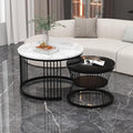 Round Modern Nesting Coffee Table Set of 2 with Marble Veneer Tops
