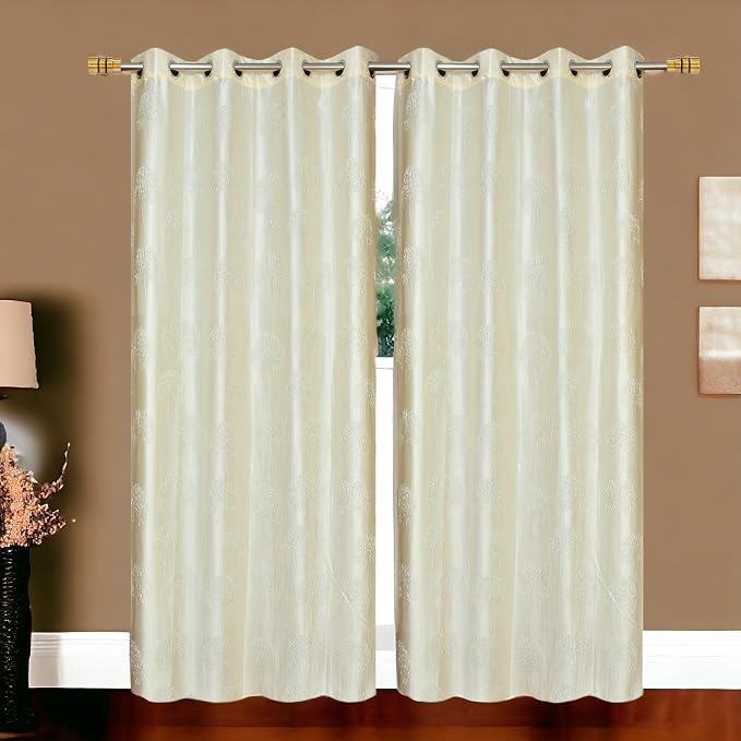 Premium Long Crush Polyester Eyelet Curtains for Door and Window, Glittering Floral Pattern, Soft Fabric Drapes, Elegant Home Decor Curtain Panel, 5 Feet, 7 Feet and 9 Feet Sizes, Pack of 1