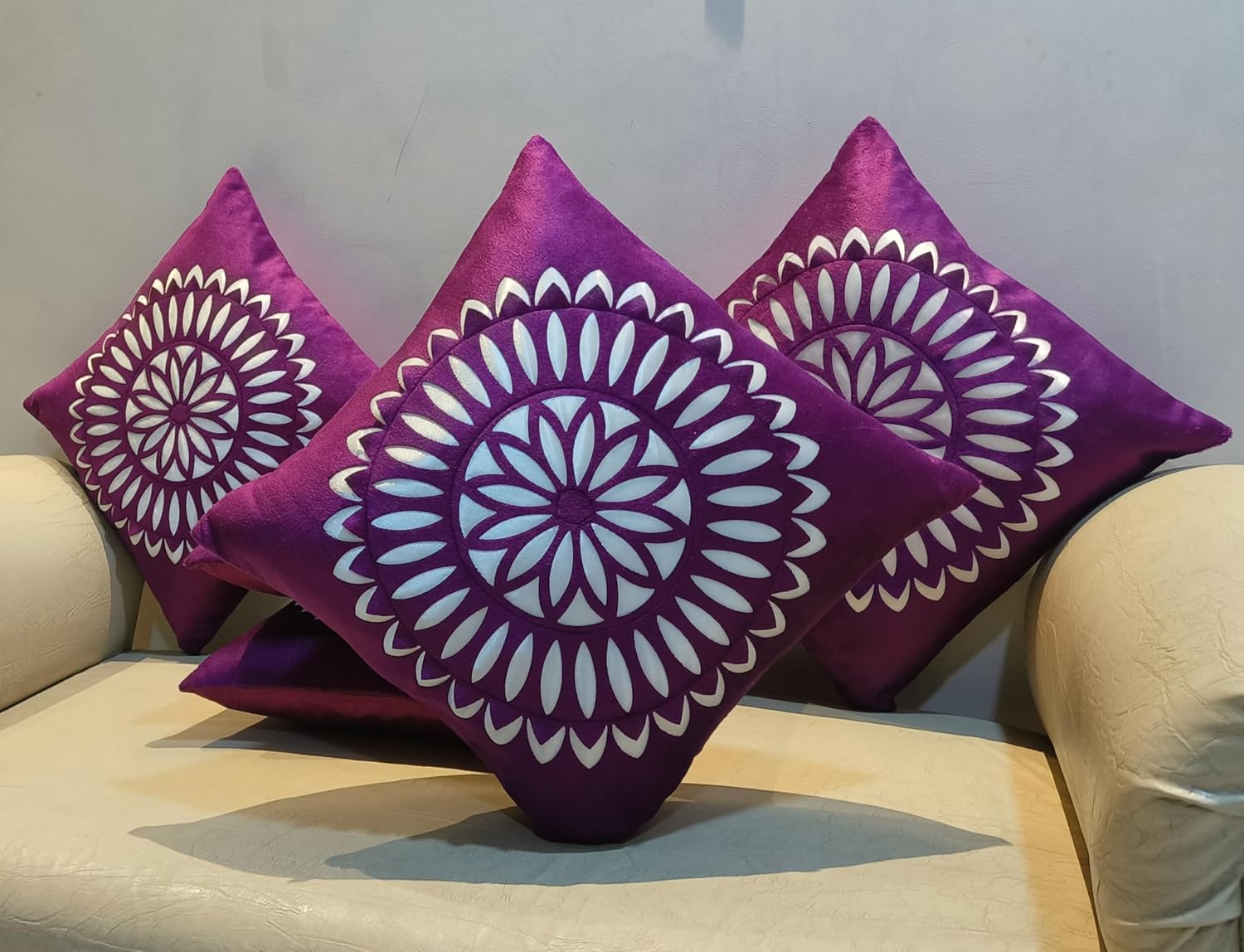 Floral Cushion Covers Set of 5, 16 x 16 Inch Velvet Square Covers for Sofa & Bedroom