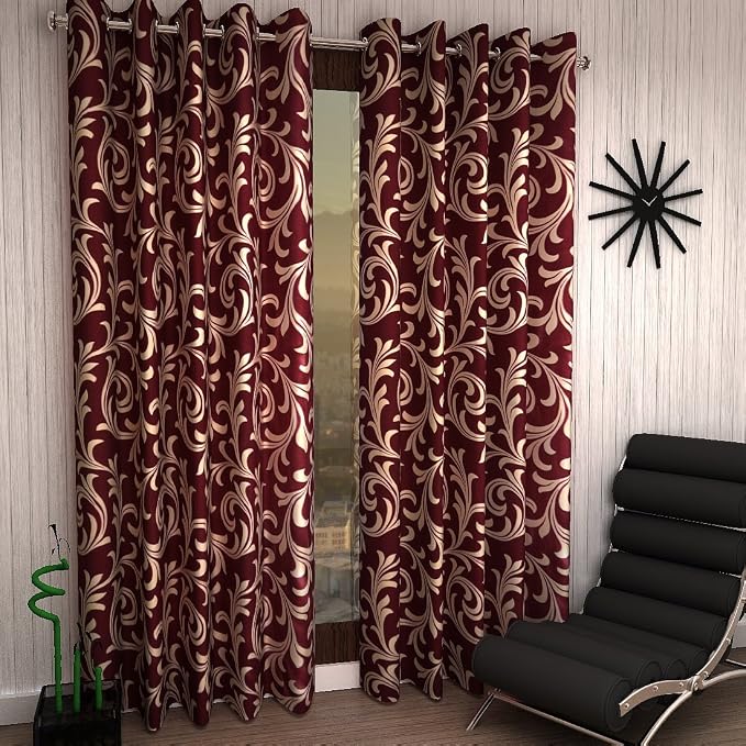 Fancy Polyester Floral Curtains for Door and Window, Ganna Design Room Darkening Curtain Panel for Bedroom, Living Room and Home Decor, 7 Feet, Pack of 1