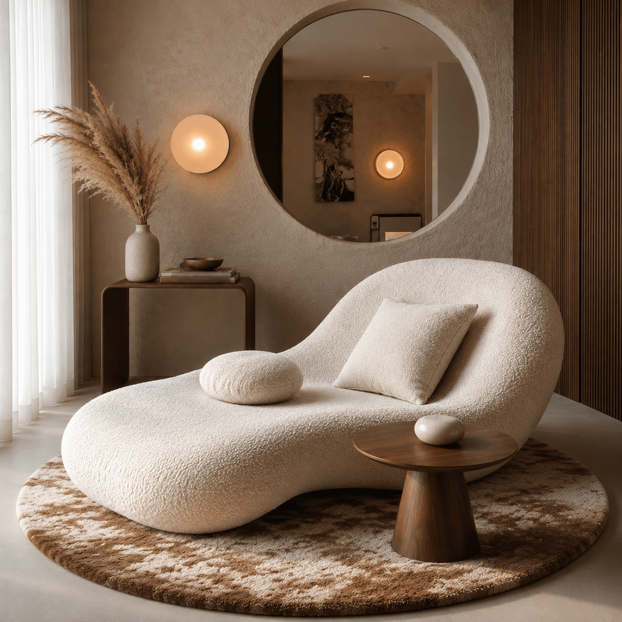 Modern Curved Chaise Lounge Sofa – Plush Upholstered Accent Couch for Living Room