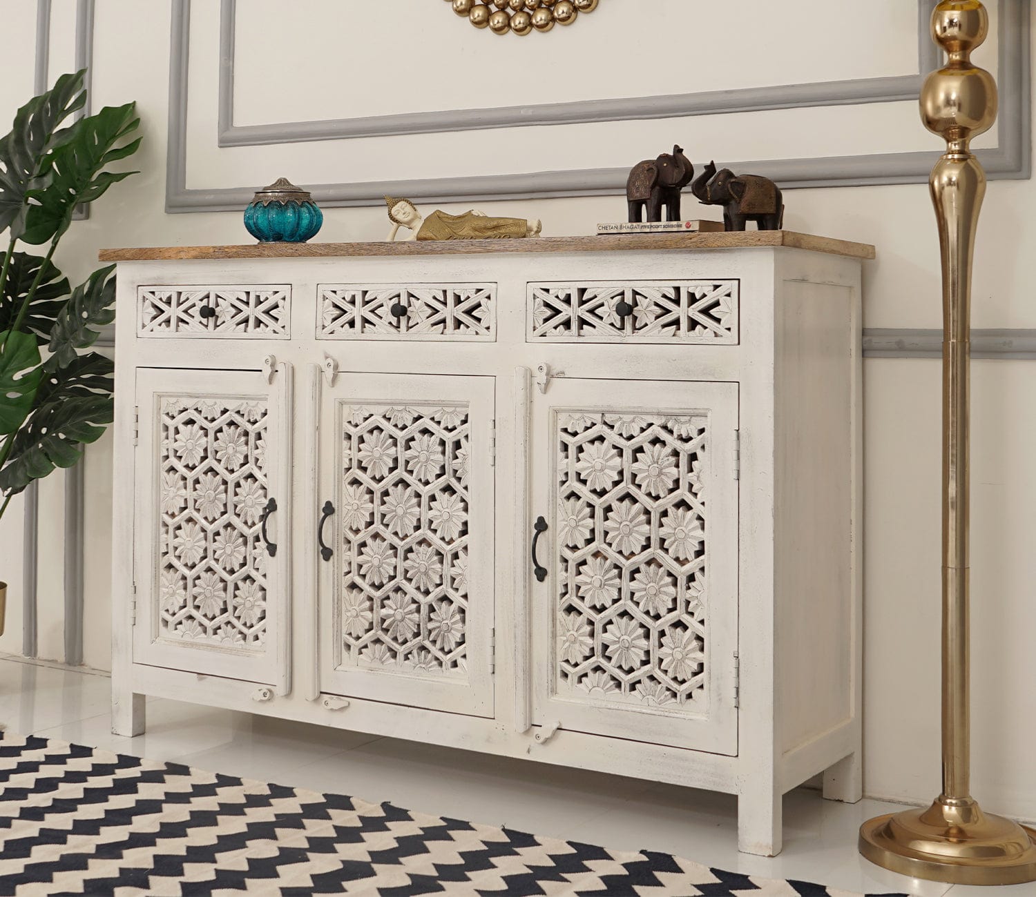 Joyce 3 Door Cabinets and Sideboard (White Finish)