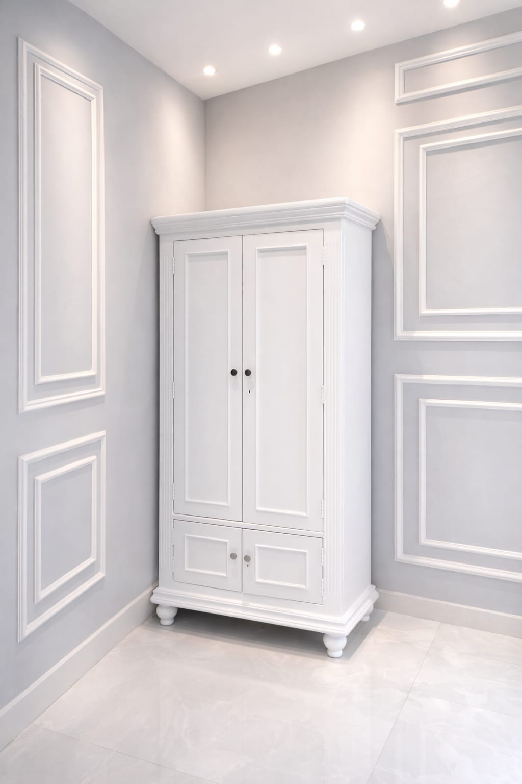 Premium White Wooden Almirah Wardrobe with Double Door & Storage Cabinets