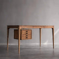 Ronald Modern Walnut teak Wood Writing Desk Home Office Desk with 5 Drawers