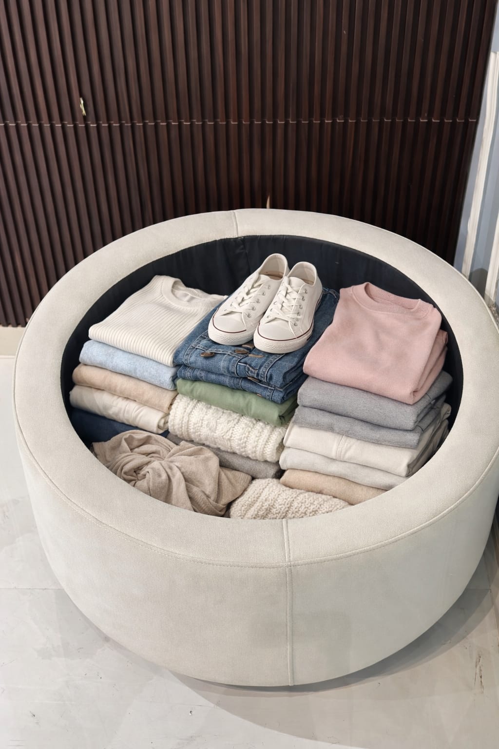 Wide Round Storage Ottoman with Storage