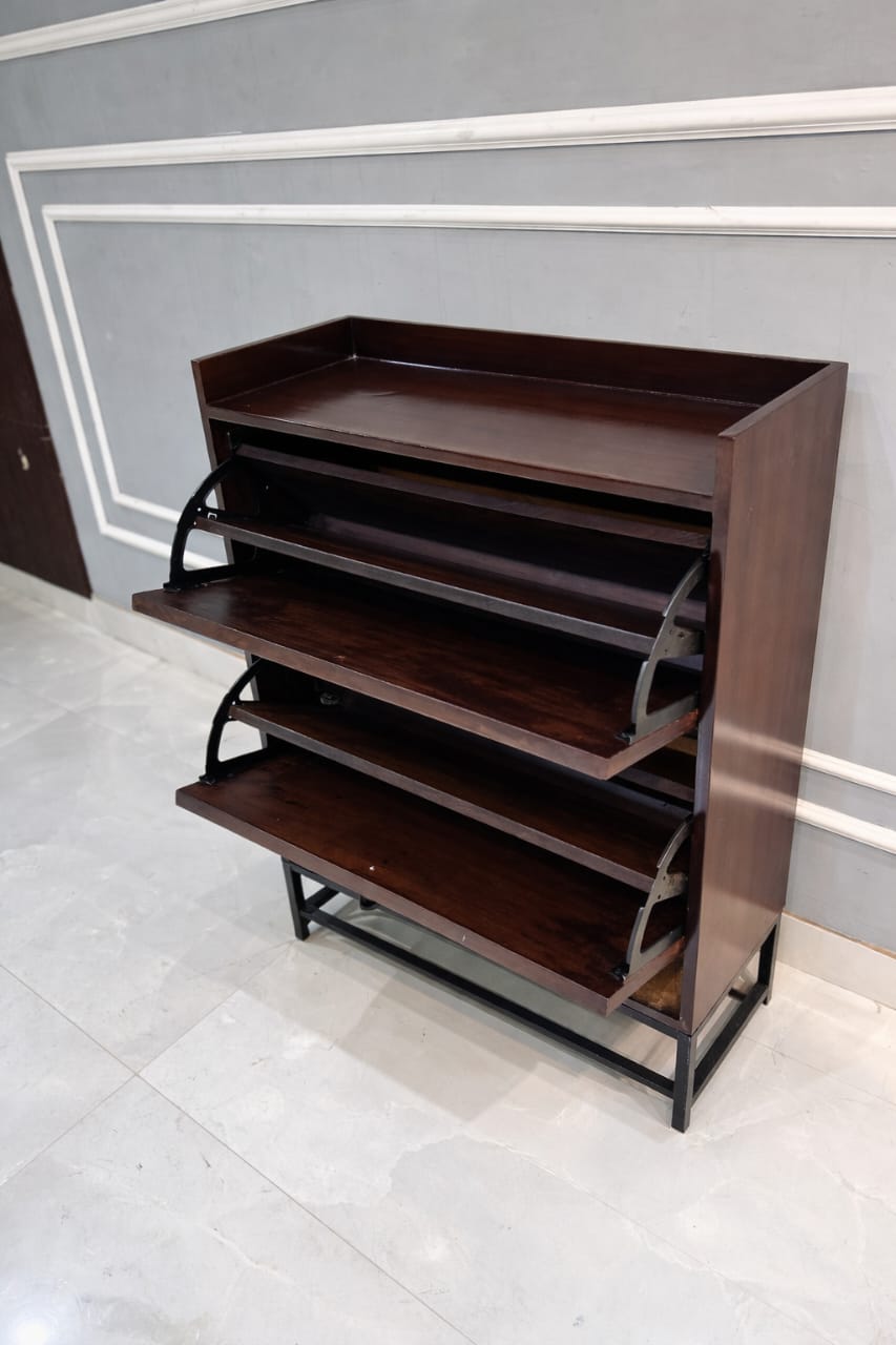 Modern Wooden Shoe Rack with Multi-Tier Flip Shelves | Space-Saving Storage Unit