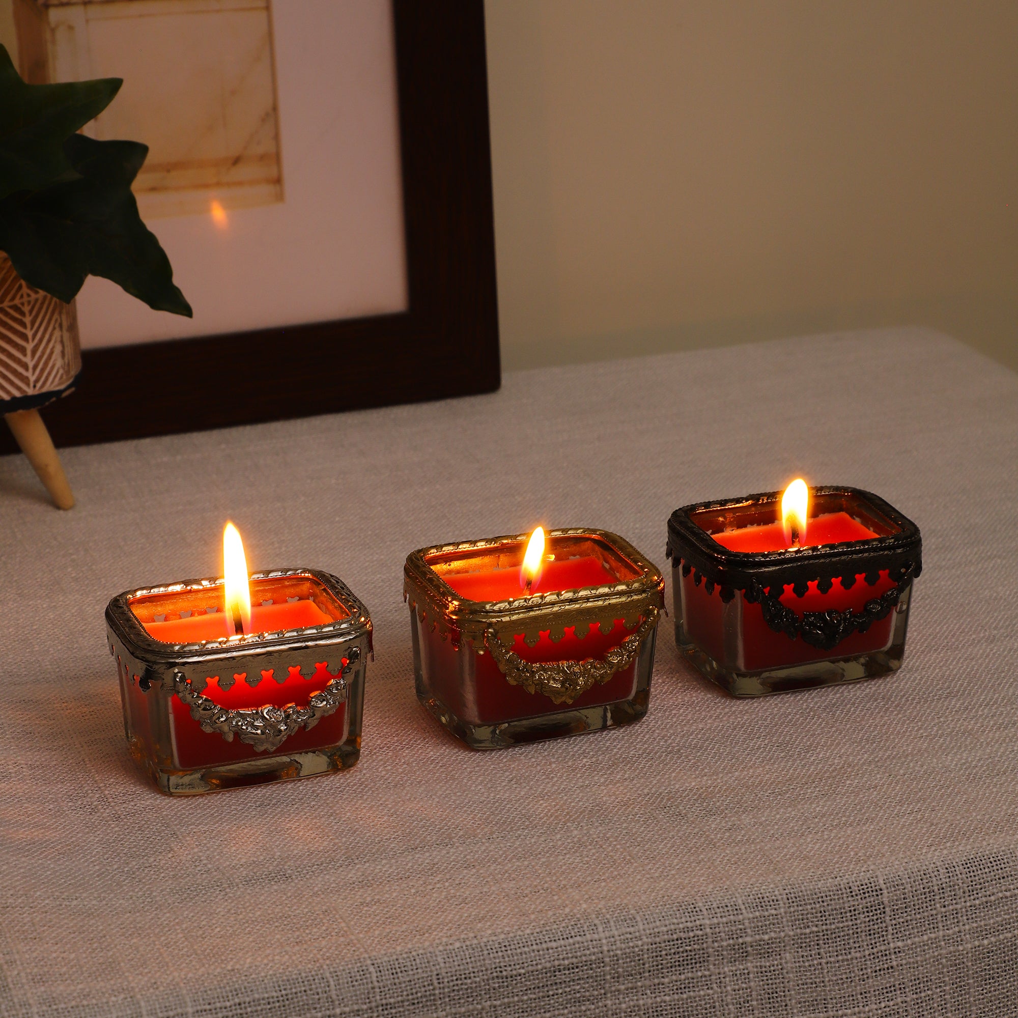 cherry blossom red scented candle glass jar with Golden ring