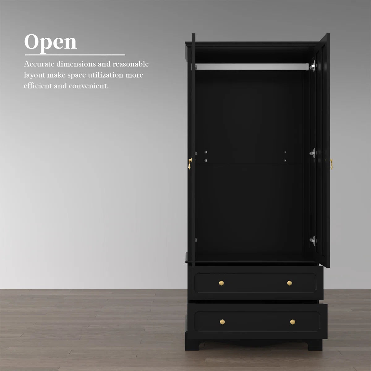Elegant Wooden Wardrobe Armoire with 2 Drawers – Freestanding Design-OUCH CART | Wardrobe 