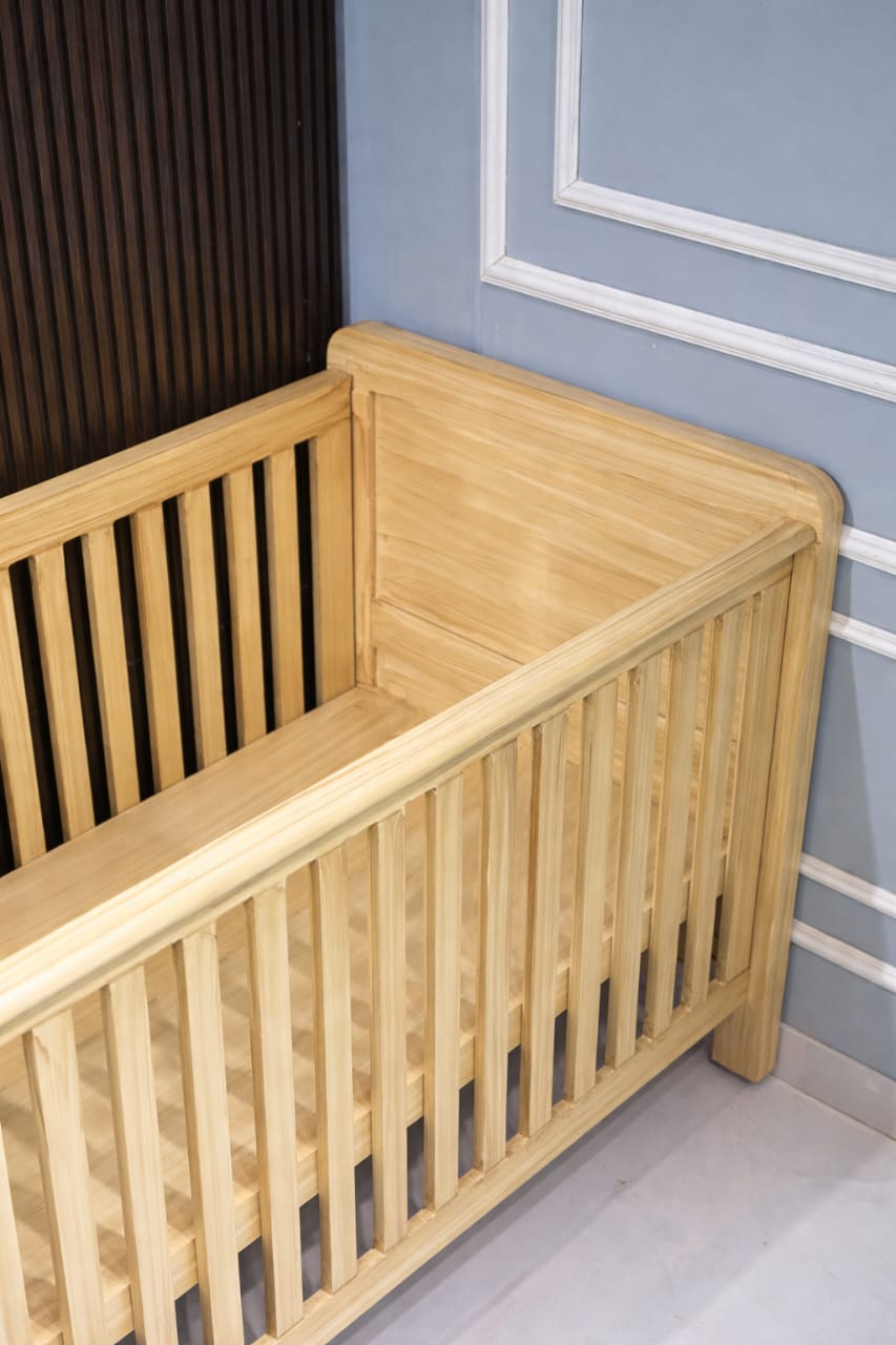 Ouch Cart Wooden Baby Crib Bed – Solid Wood Infant Cot with Slatted Design