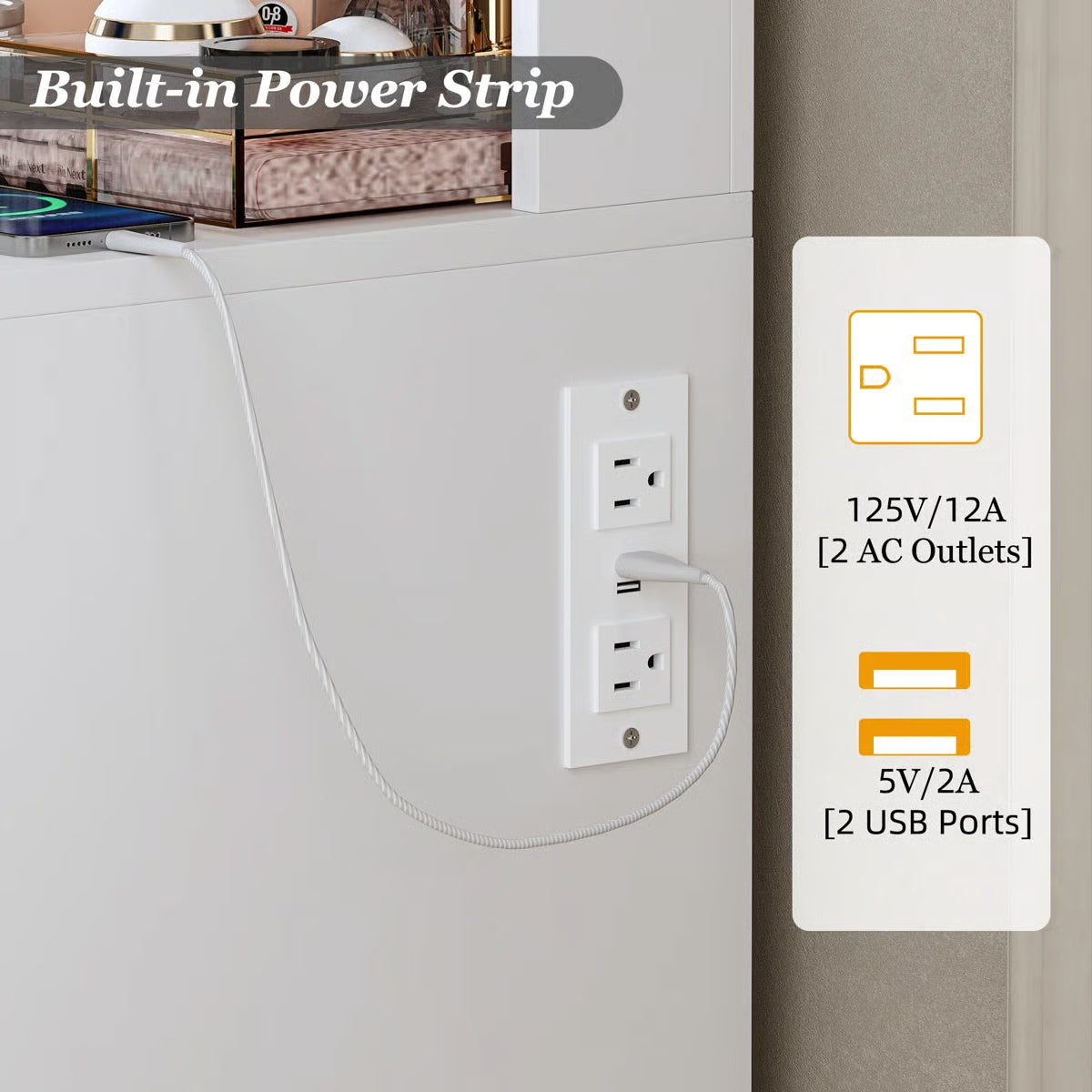 Modern 9-Drawer Makeup Vanity  and Electrical Outlets