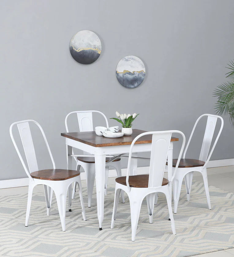 Metallic 4 Seater Dining Set In White Colour