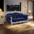 European Style Solid Wood Carved Sofa with Flannel Upholstery