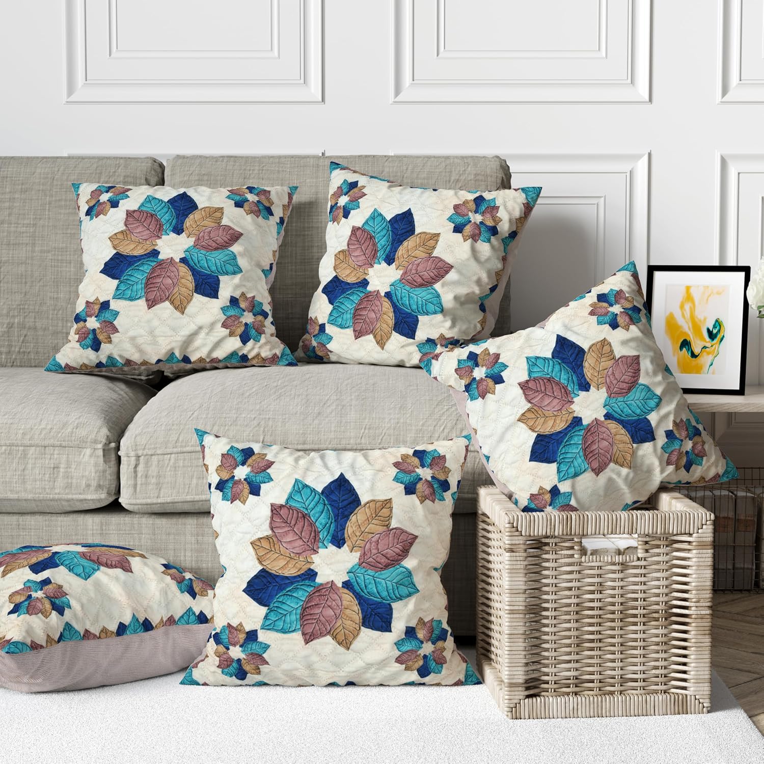 Multicolor Floral Printed Cushion Covers – Set of 5